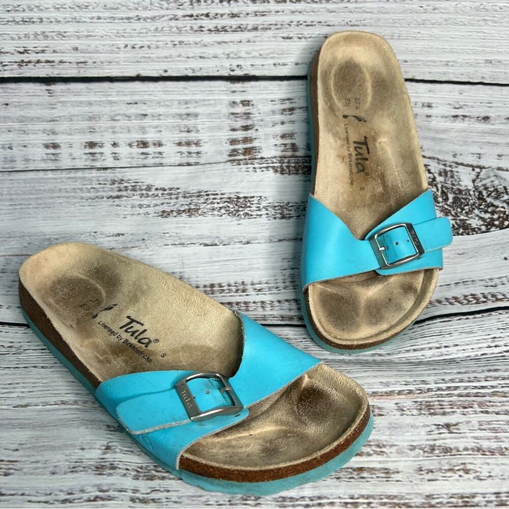 Birkenstock 37.5 Tula Blue Single Strap Slide Sandals Size 6.5